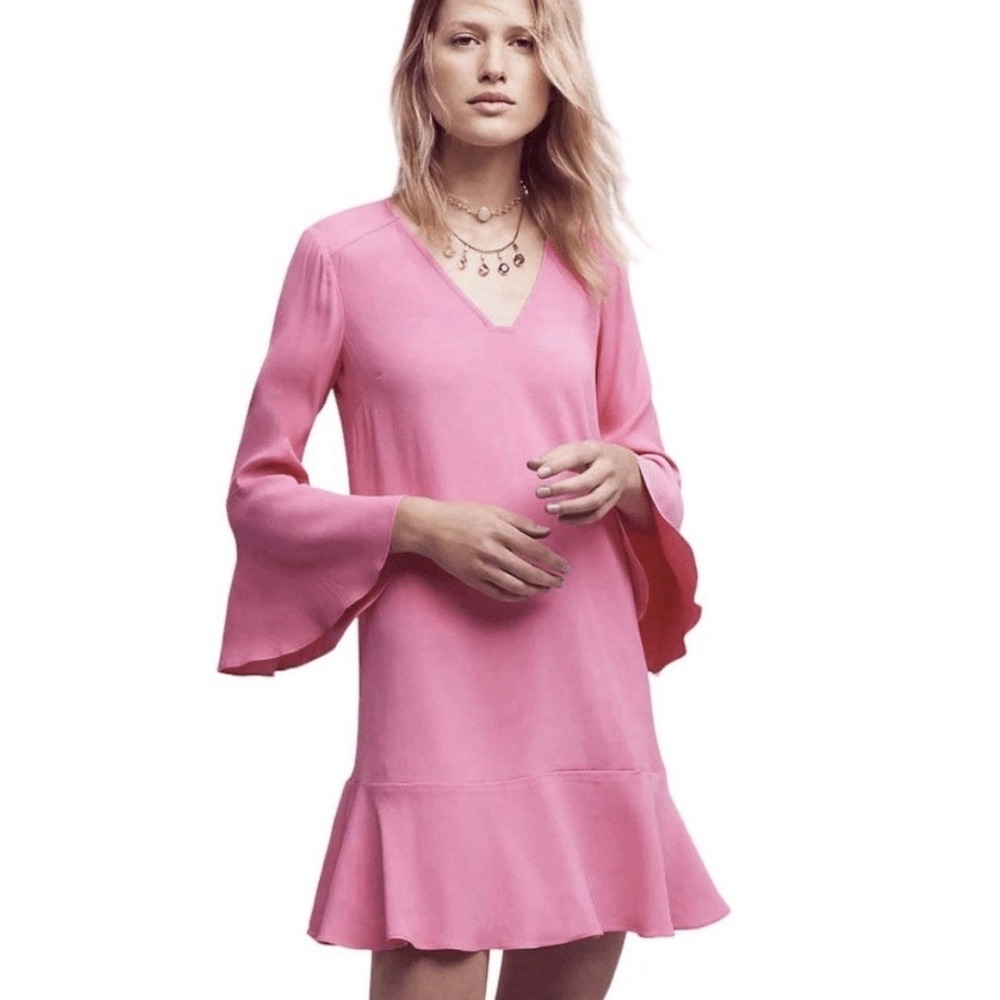 Anthropologie HD in Paris Women's Bright Pink Bell Sleeve Mini Dress Sz 2 $158